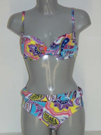 NICKEY NOBEL PAISLEY White/Pink/Print Padded Bikinitop + Brief
