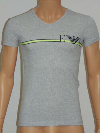 Emporio Armani T-shirt, V neck grijs borststreep 