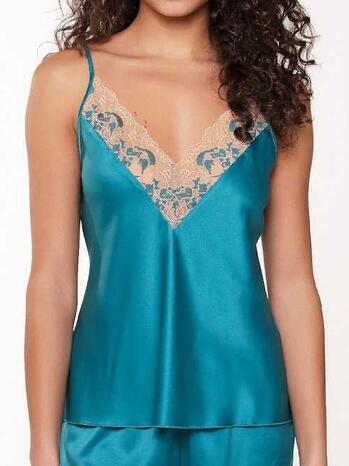 Lingadore Night Turquoise & Sand Turqoise/print Spaghetti Top