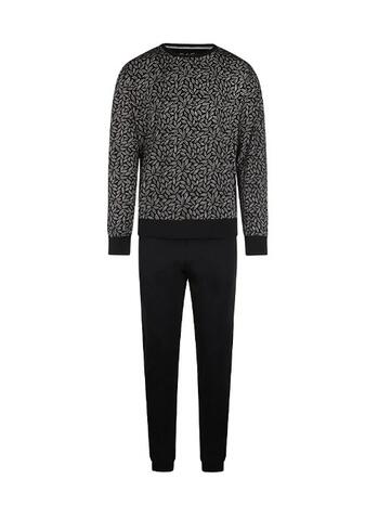 Charlie Choe Heren Pyjama Set Zwart Blaadjes