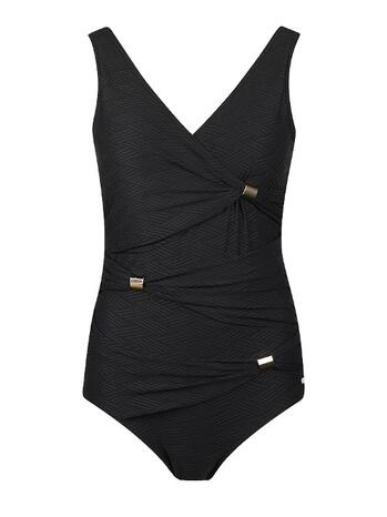 Mila N-classic Ladies Swimsuit V Neck Overlaps Black