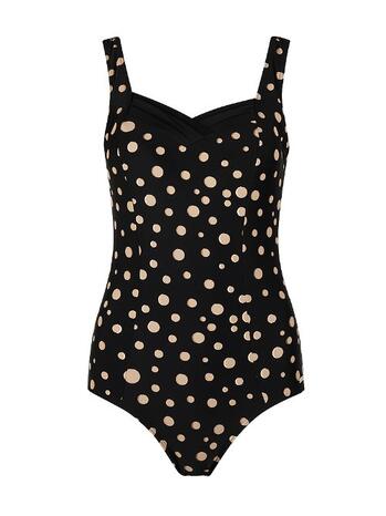 Mila N-golden Dots Ladies Swimsuit V-inserts Sand + Black