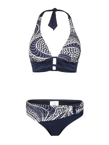 Mila N-ocean Waves Ladies Halter Bikini Buckle Navy + Off White