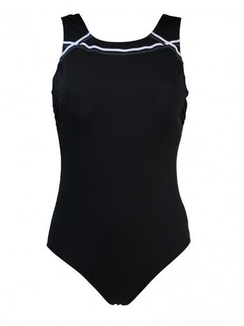 Lentiggini Ladies Swimsuit With Powernet Chlorine Resistant Black + Antra + White
