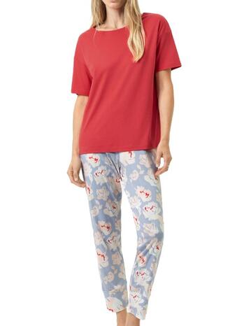 Mey Nachtmode Petal Paradise pyjama 7/8 length, short sleeve strawberry glaze