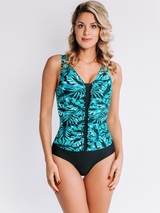 Bomain Green Flower black tankini set