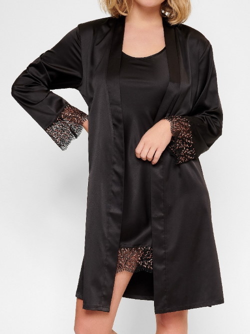 LingaDore Night In love with embroidery black/copper kimono