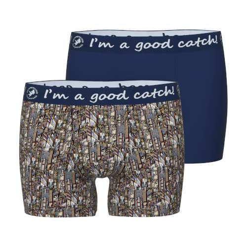 A Fish Named Fred Record Covers navy/print boxer short