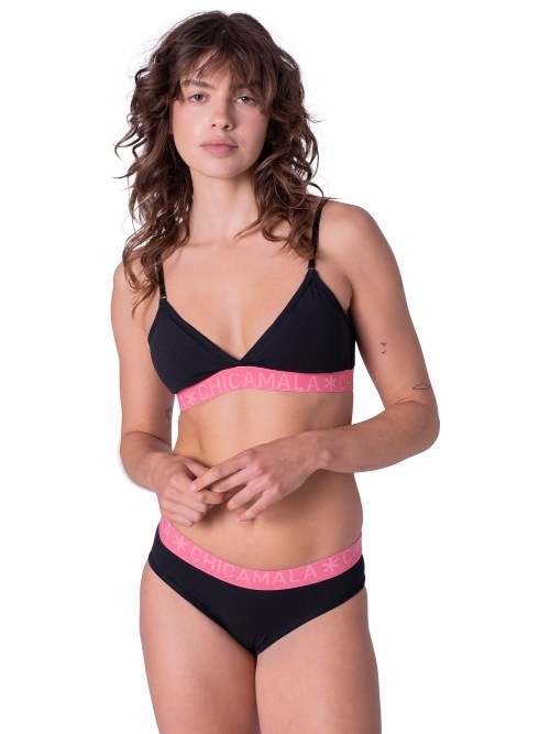 Chicamala Solid black/pink non-padded bra