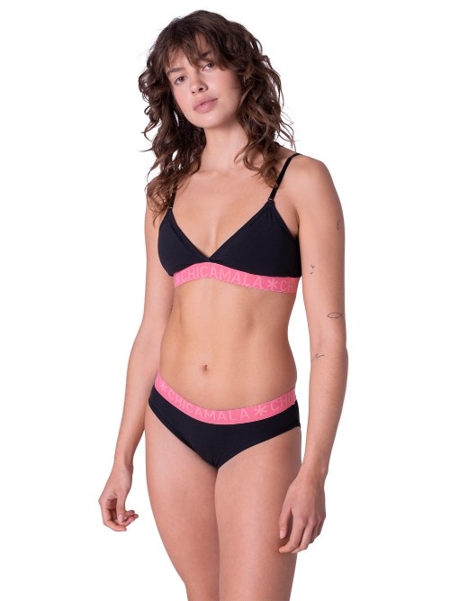 Chicamala Solid black/pink non-padded bra