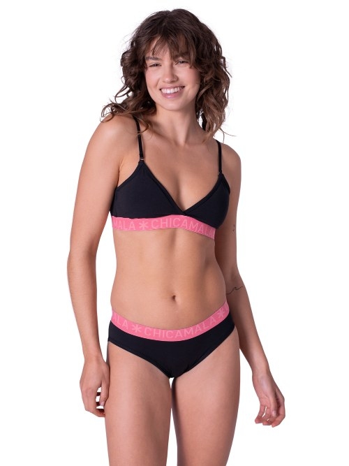 Chicamala Solid black/pink non-padded bra