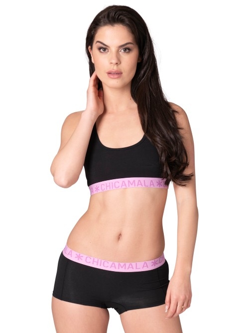 Chicamala Solid black/pink non-padded bra