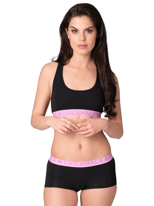 Chicamala Solid black/pink non-padded bra