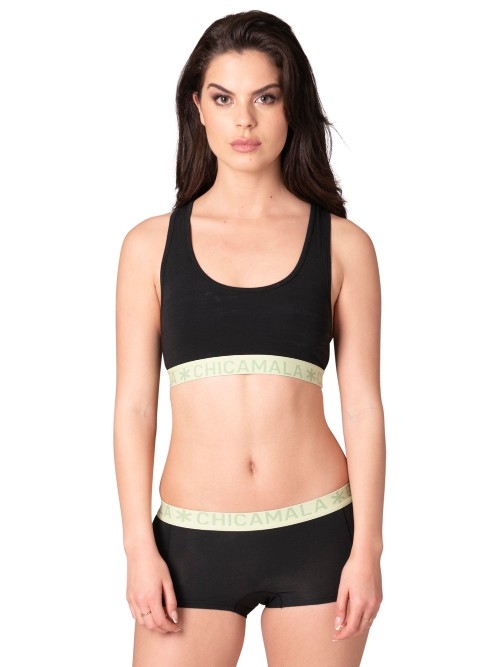 Chicamala Solid black/green non-padded bra