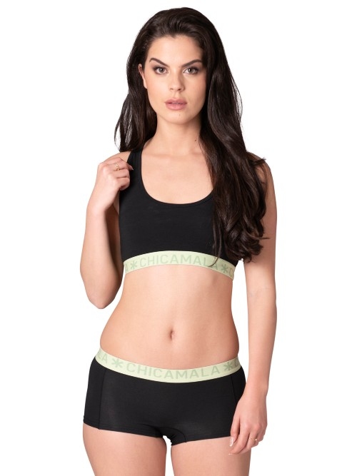 Chicamala Solid black/green non-padded bra