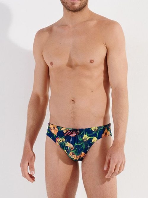 HOM Swimwear Flamingo navy blue swim brief