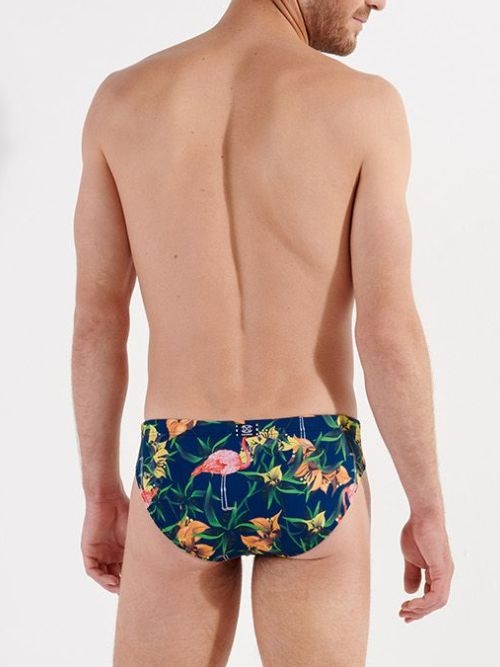 HOM Swimwear Flamingo navy blue swim brief